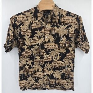 Tori Richard Hawaiian Shirt Mens L Button Up Viscose All Of Print Cabbanas Palms